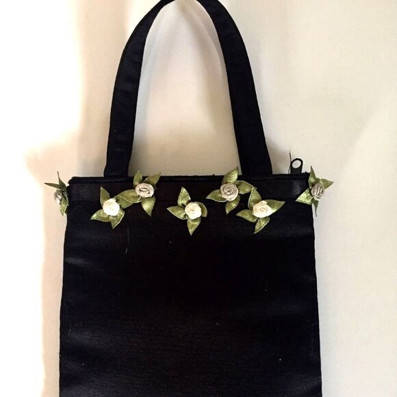 Bloomingdale's Handbags - [Bloomingdale's] Small Black Silk Flower Evening Bag